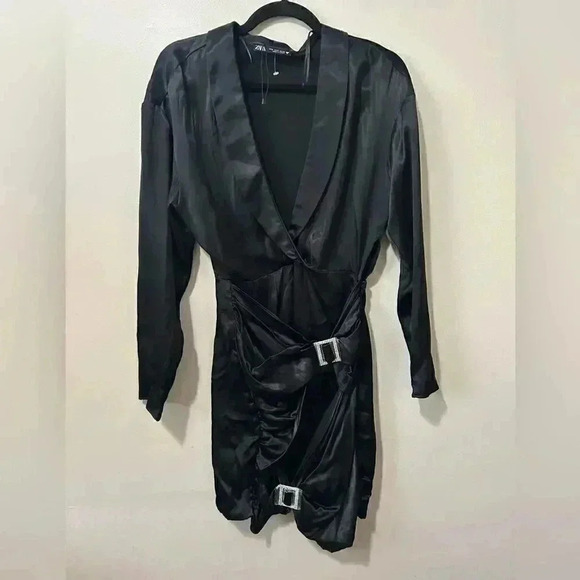 NWOT Zara JEWEL TRIM SATIN EFFECT DRESS  HOLIDAY/EVENT DRESS S - Picture 3 of 8